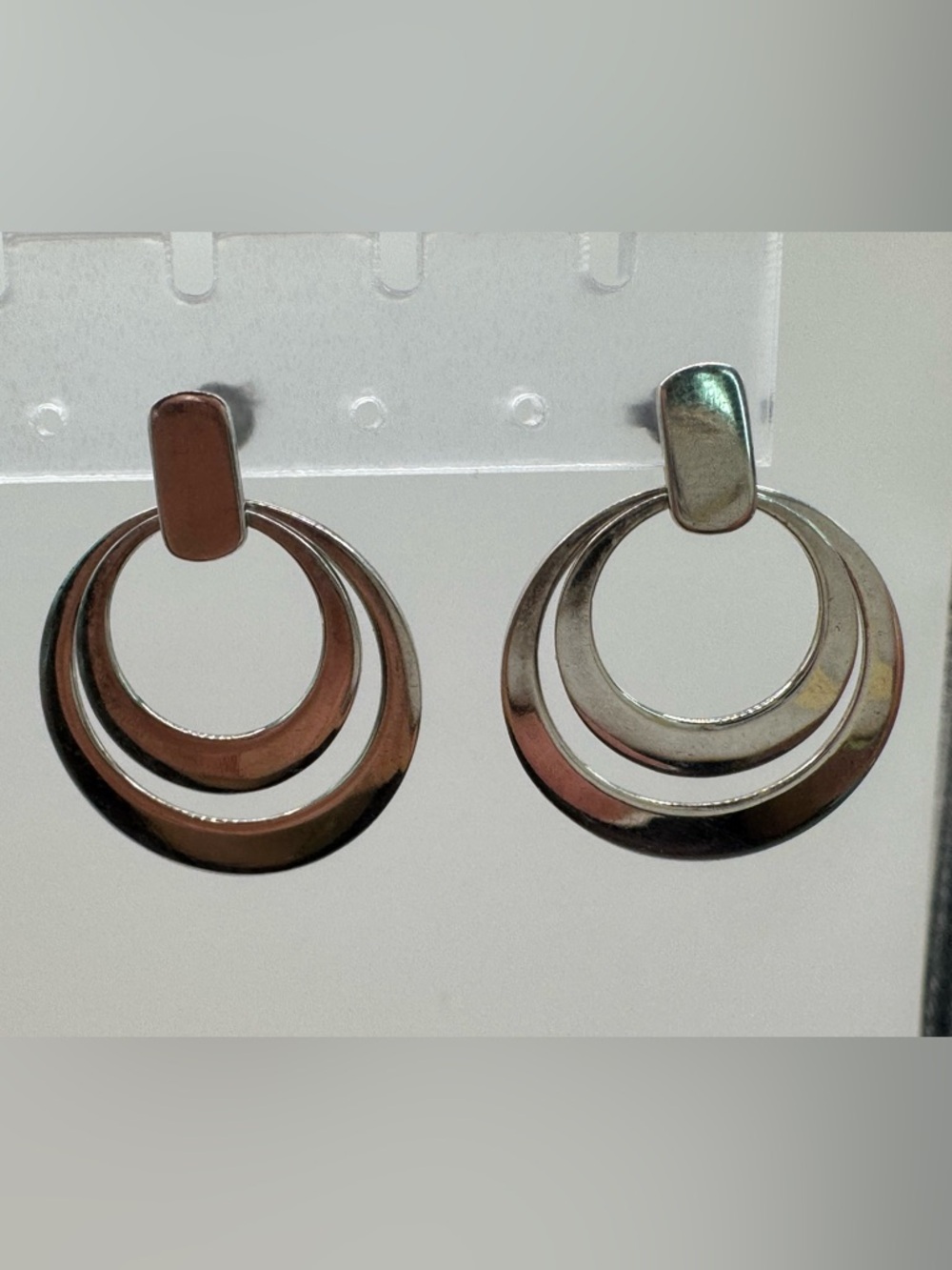 925 Silver Triple Hoop Drop Earrings